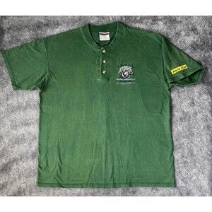 Vintage Houston Aeros Henley T-Shirt XL Green Powersport Oneita Made USA Hockey